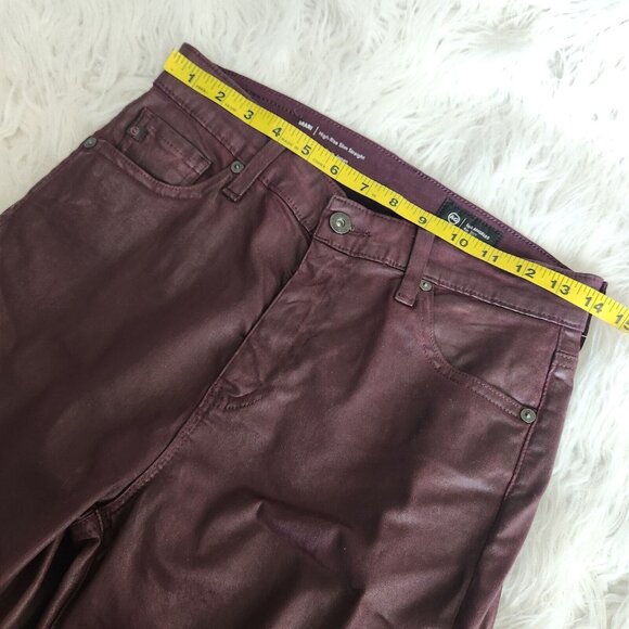 AG Adriano Goldschmied Mari Leatherette Mid-Rise Slim Straight 28 Maroon (28x29) - Picture 11 of 16